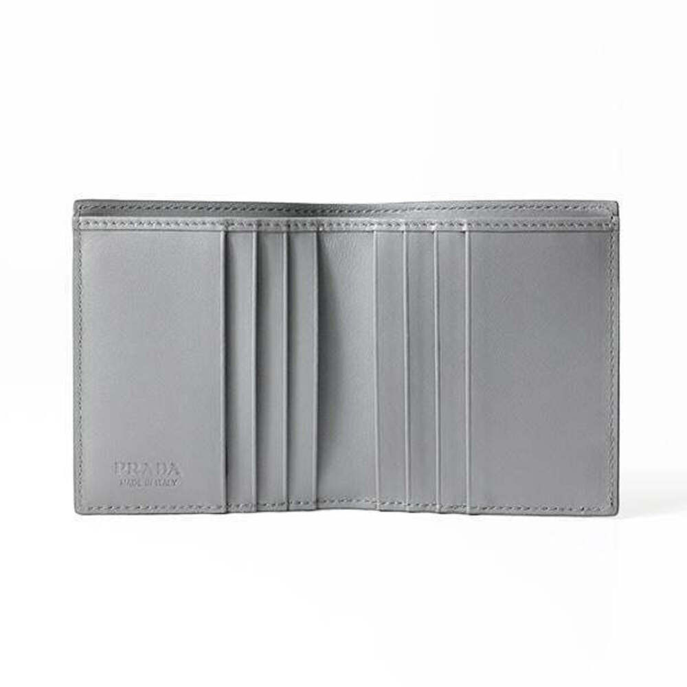 Prada Marmo Marble Grey Vitello Daino Leather Silver Triangle Logo Bifold - Picture 3 of 7